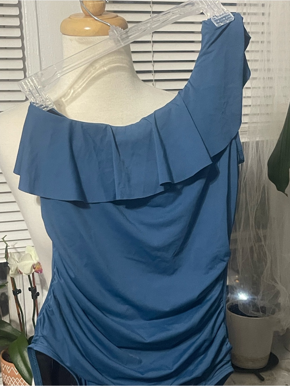 Blue One-Shoulder Ruffle Bodysuit - Picture 2 of 3